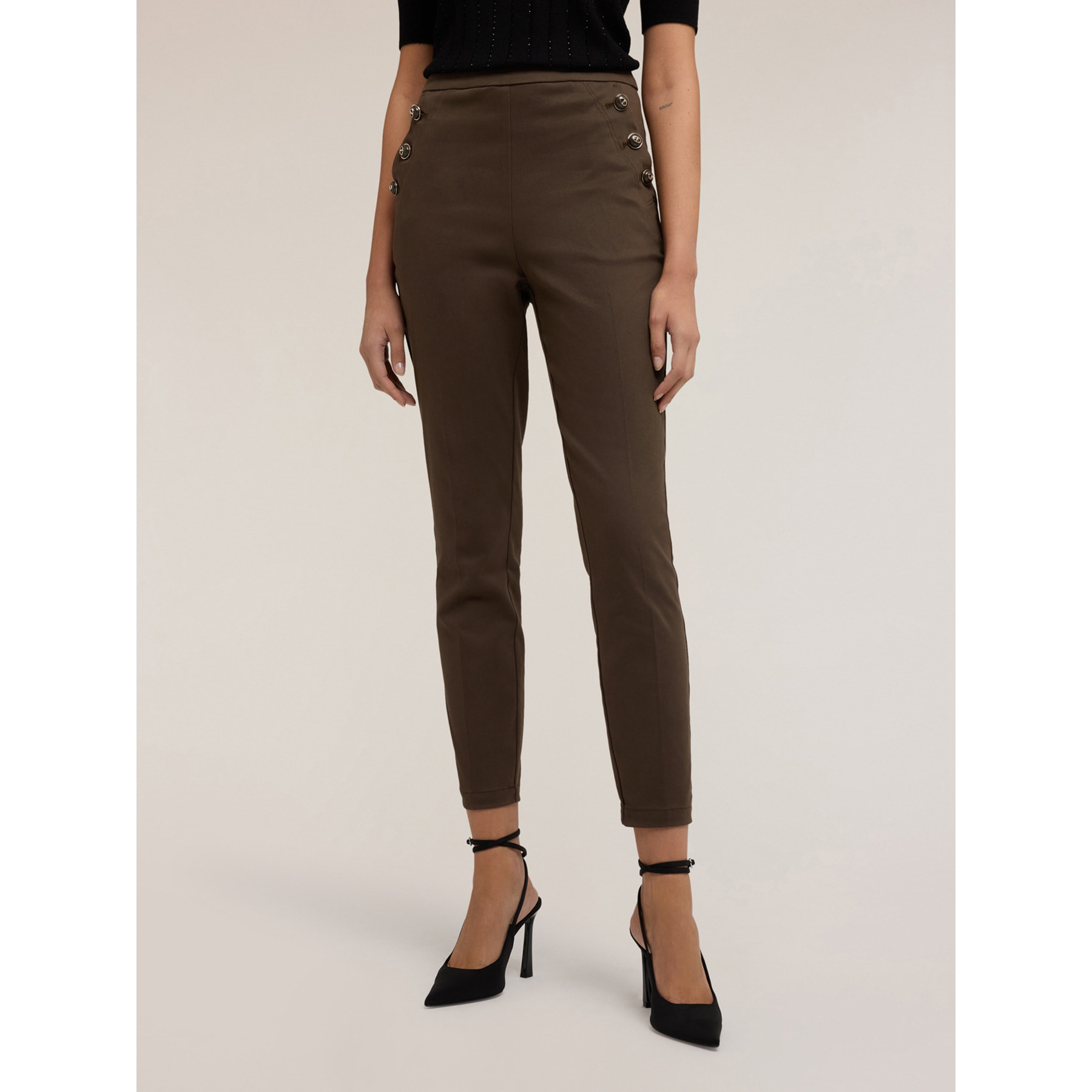 Motivi - Pantalones skinny de algodón técnico - Verde militare