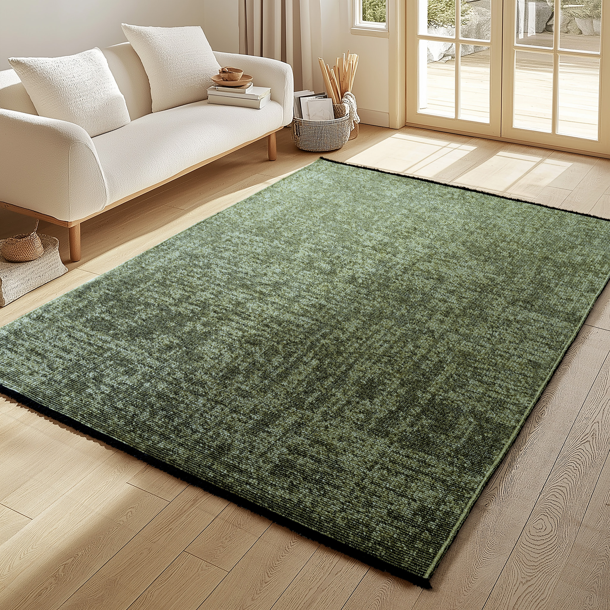 MIRA - Tapis de salon vert au design abstrait