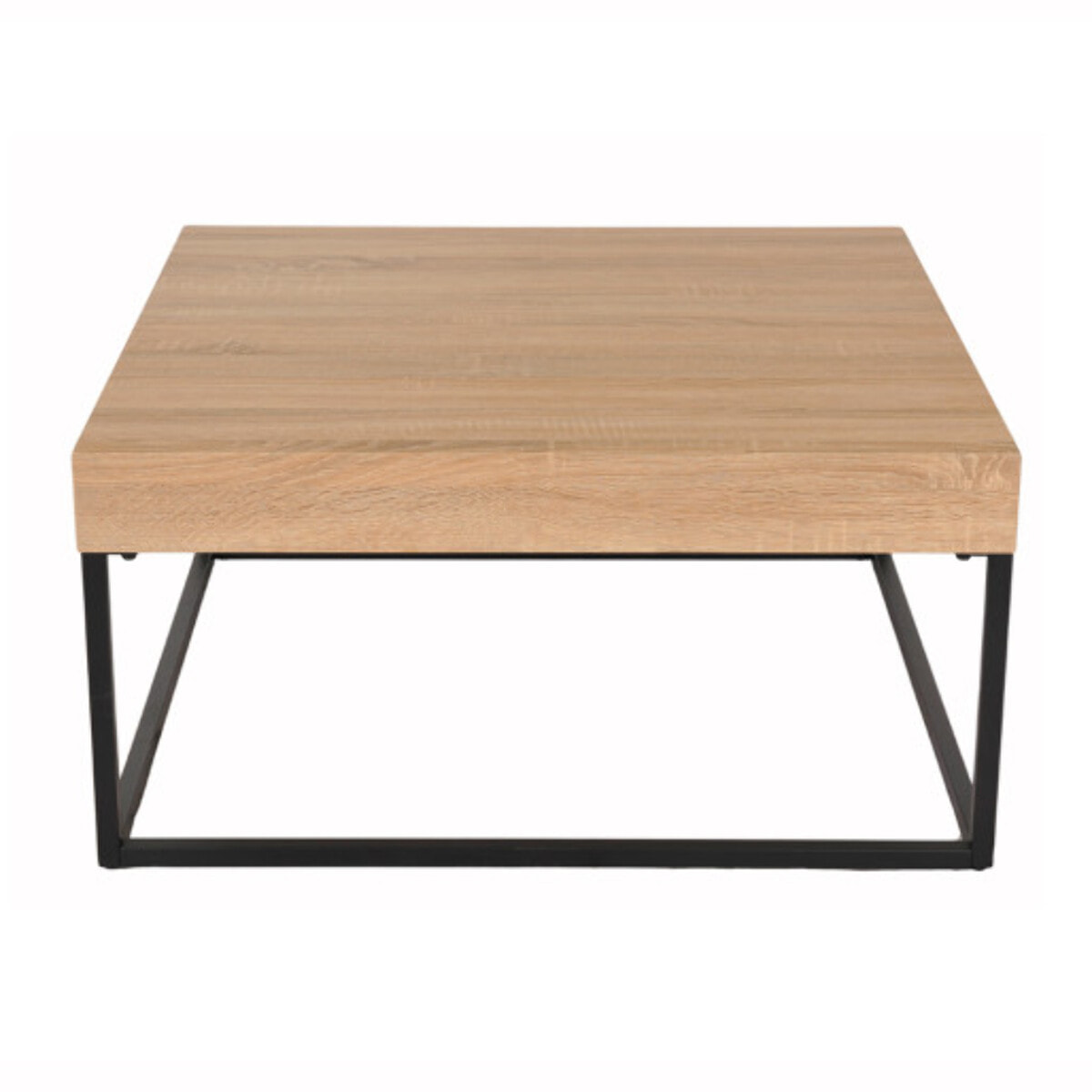 Table basse carré 80x80 cm en décor bois de chêne et pieds métal noir - LUNA