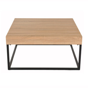 Table basse carré 80x80 cm en décor bois de chêne et pieds métal noir - LUNA