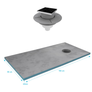 LOT de 2 Receveurs de Douche à Carreler 90x160 cm avec Bondes à Sortie Horizontale - Grille Inox
