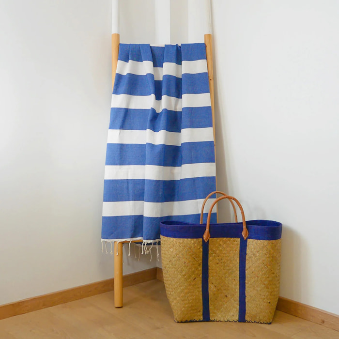 Fouta plate traditionnelle Bleu 100x200 190g/m² - Transat Royal