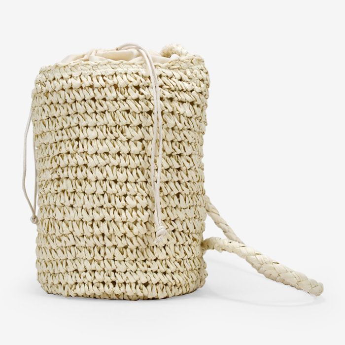 Bolso bandolera cubo de rafia beige