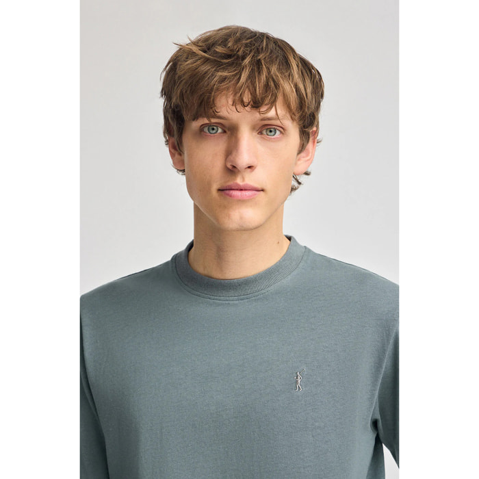 Camiseta gris piedra de algodón y lino con bordado Rigby Go