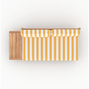 Canapé de jardin en teck massif et coussins rayés jaunes 2 places - Nadila