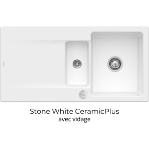 Evier 1 bac 1/2 Siluet 60 R Stone White CeramicPlus avec vidage automatique