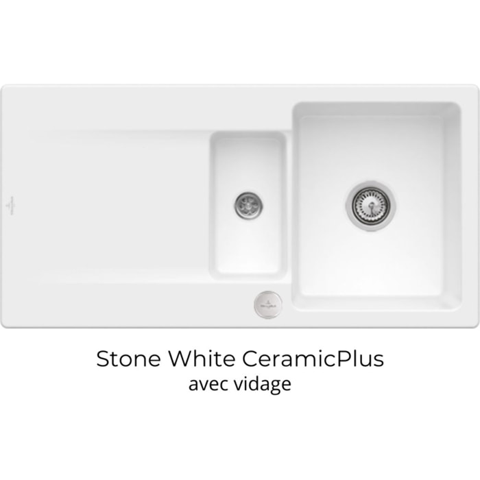 Evier 1 bac 1/2 Siluet 60 R Stone White CeramicPlus avec vidage automatique