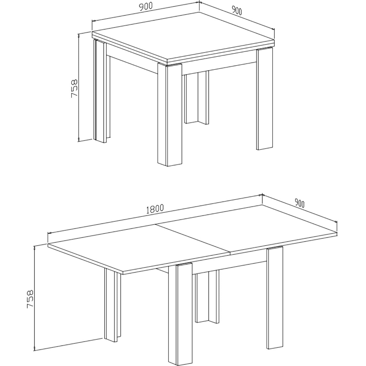 Tavolo Allungabile Moderno Da 4 A 8 Persone Gambe Spesse Minimal Meccanismo Centrale Estensibile Per Cucina Sala Pranzo 90 x 90 / 180 x 90 Cm Bianco
