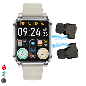 Smartwatch AIMB-Z20. Con termómetro, modos de deporte, auriculares bluetooth integrados y 2 correas de silicona.