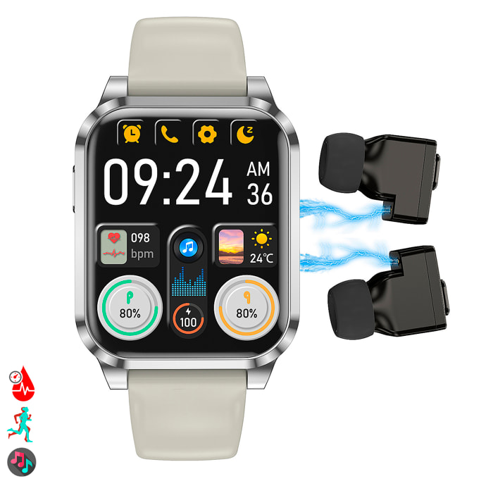 Smartwatch AIMB-Z20. Con termómetro, modos de deporte, auriculares bluetooth integrados y 2 correas de silicona.