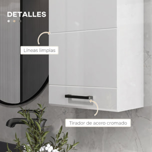 Armario de Baño de Pared, Mueble de Baño Colgar con Estante Ajustable, para Cocina, Lavadero, Dormitorio, Blanco Brillo