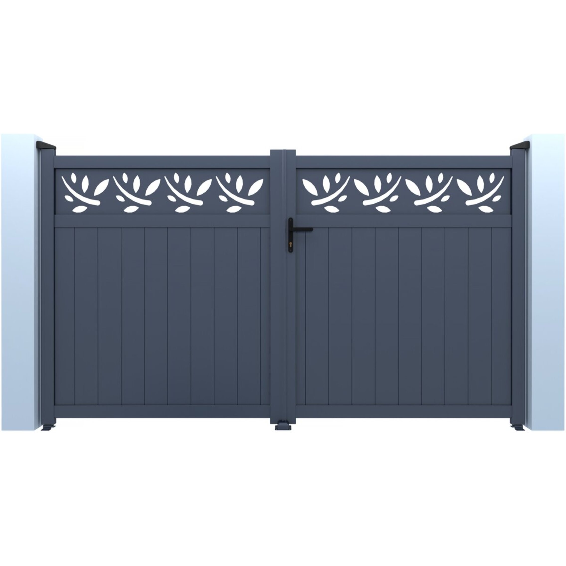 Portail aluminium semi-ajouré à motif "Maya" - 340 x 180 cm - Gris