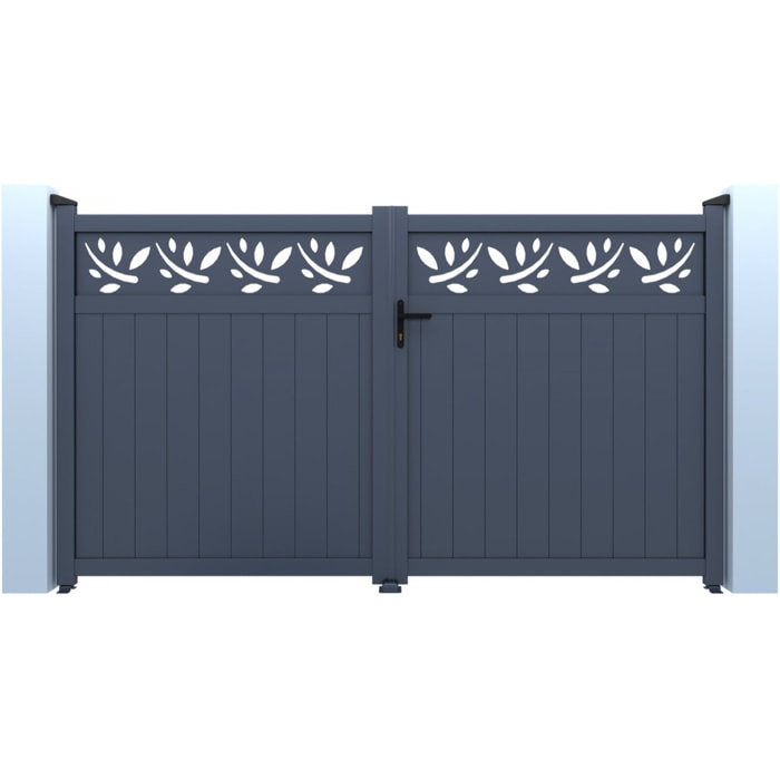 Portail aluminium semi-ajouré à motif "Maya" - 340 x 180 cm - Gris