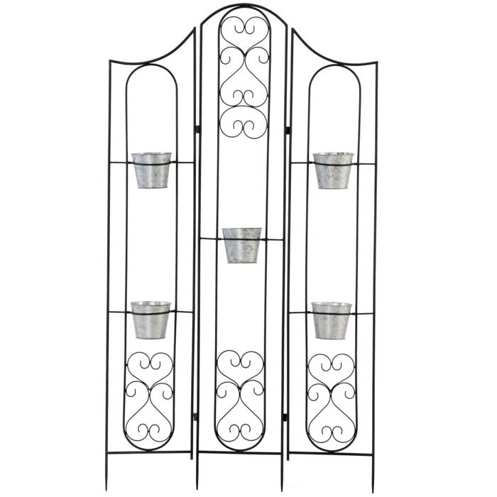 Étagère de pots de fleurs plantes en métal style fer forgé - support de plantes pliable métal à planter - 5 pots fleurs inclus