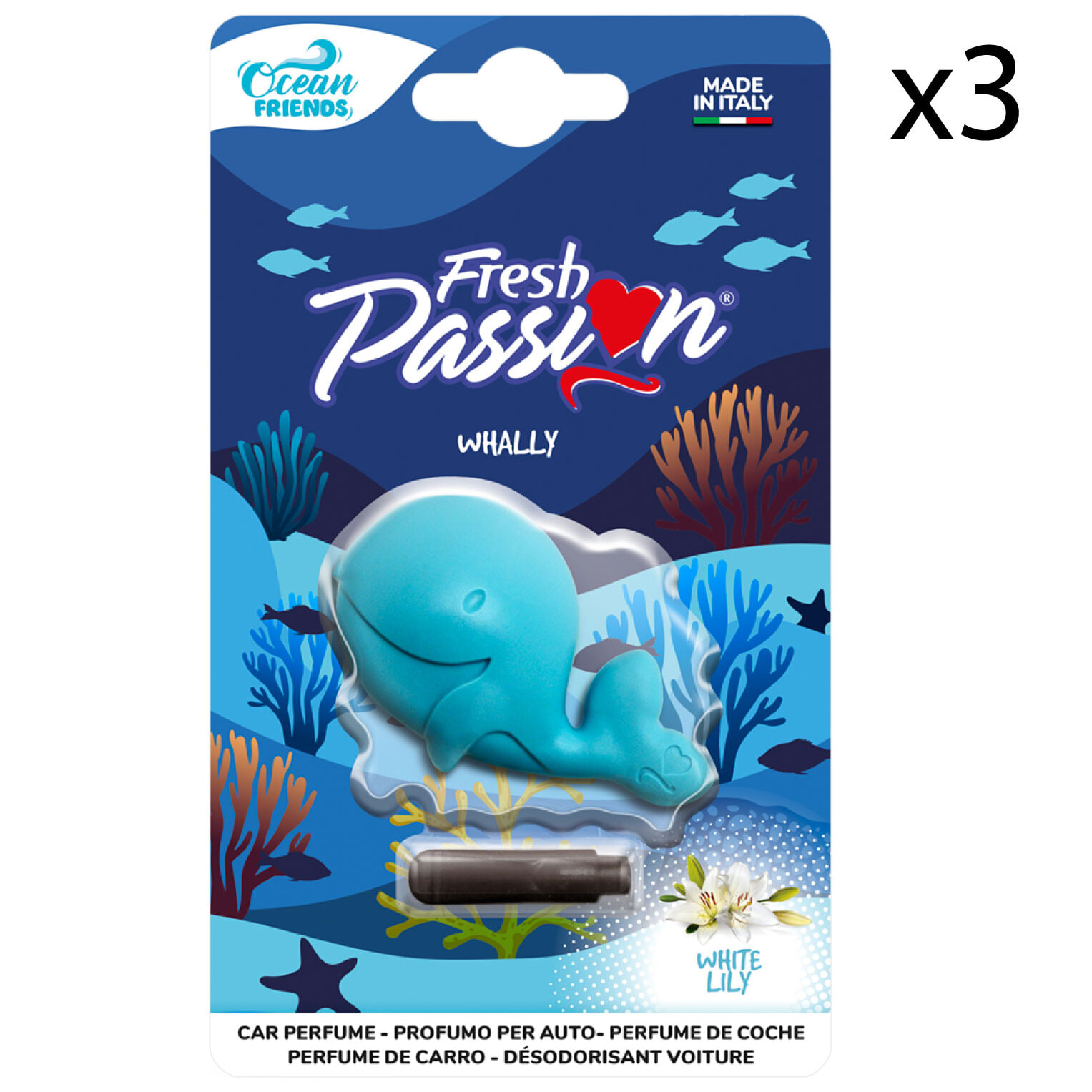 3x Fresh Passion Whally Profumatore per Auto Essenza White Lily