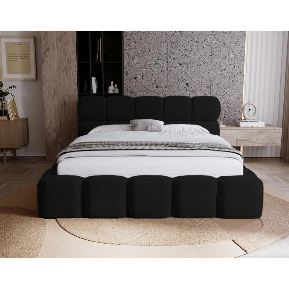 Mariposa - lit coffre - 140x200 cm - sommier inclus - en velours - Noir