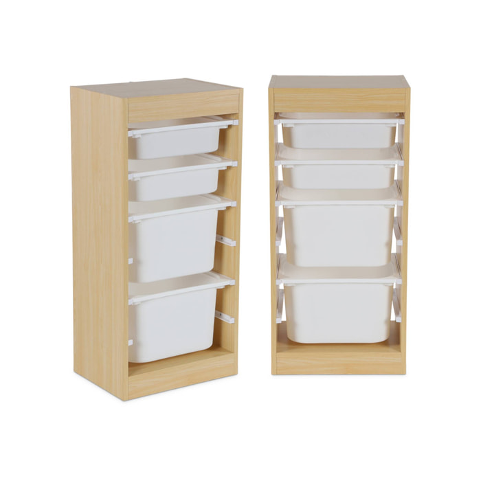 Meuble de rangement enfant 4 bacs de rangement. 41.5 x 30 x 89cm (Lot de 2) naturel