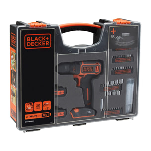 Perceuse-Visseuse sans fil 18V - 2 batteries 1,5 Ah - 20 250 cps/min - 2 vitesses - 80 accessoires - Livrée en organisateur