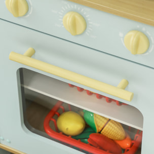 Cocina de Juguete para Niños +3 Años Cocina de Madera Infantil Cocinita Infantil con Sonido Fogón Horno Grifo Fregadero Microondas y Accesorios de Cocina Azul