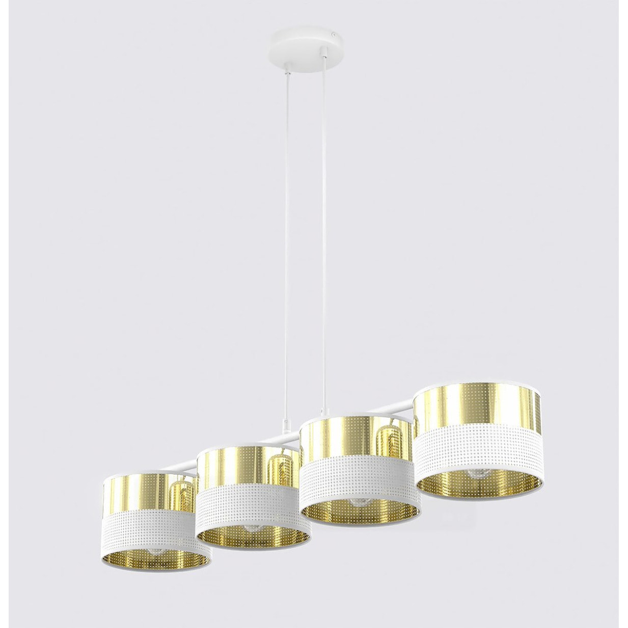 Lampada a sospensione Lux in acciaio bianco e oro
