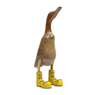 Statue H. 40 cm canard bottes jaunes en bois de teck - DUCK