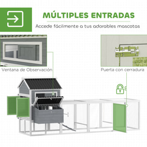 Gallinero para Exterior Gallinero de Madera Jaula Grande para 10-15 Gallinas con Columpio Perchas Bandeja Extraíble y Rampa 315,5x150,5x140,5 cm Gris