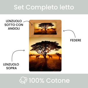 Completo lenzuola una piazza e mezza in cotone con stampa alta qualità, set letto con lenzuolo sopra, sotto con angoli e federa, morbido e traspirante per pelli sensibili, colori brillanti e durevoli, certificato OEKO-TEX, comfort quotidiano