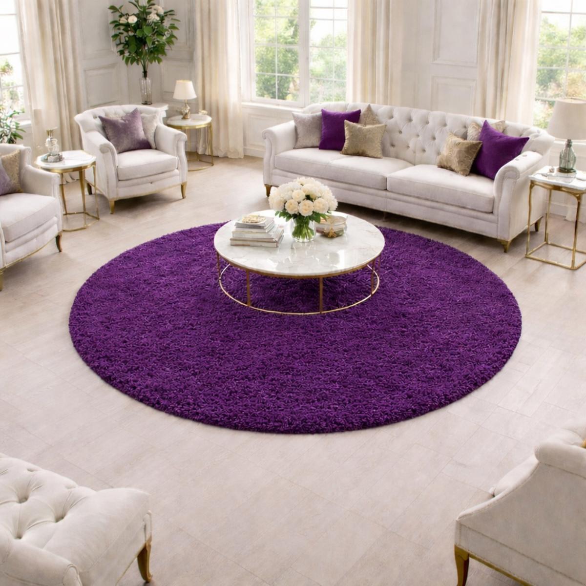 Tapis longs poils shaggy tissé motif uni TENI