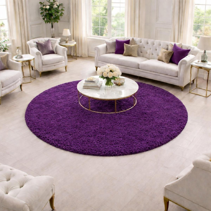 Tapis longs poils shaggy tissé motif uni TENI