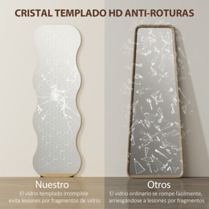 Espejo de Cuerpo Entero Ondulado 160x50 cm, Espejo de Pie o Apoyado en la Pared, sin Marco, Base de Madera, para Salón, Dormitorio, Pasillo, Entrada