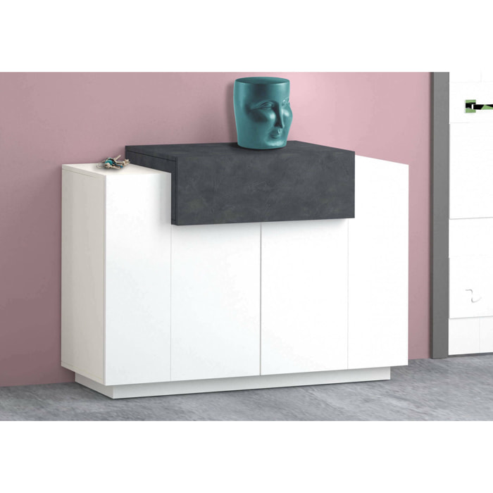 Scarpiera Aristotle, Mobile multiuso a 2 ante e 1 anta a ribalta, Portascarpe da ingresso, 100% Made in Italy, cm 120x45h86, Bianco lucido e Ardesia