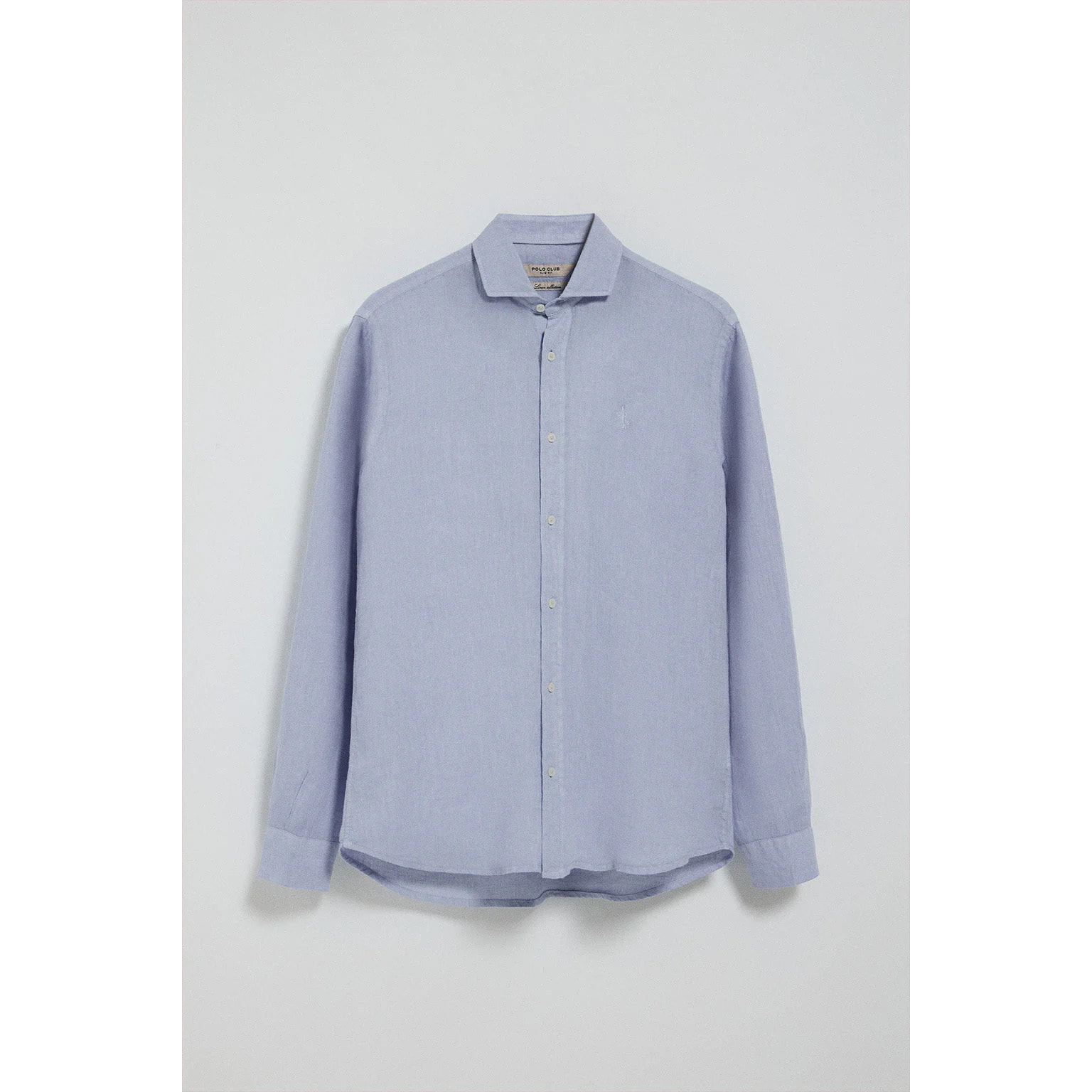 Camisa azul de lino garment dye con bordado Rigby Best