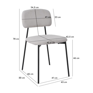 Chaise de repas en tissu doux avec 4 pieds en métal noir - MIRA