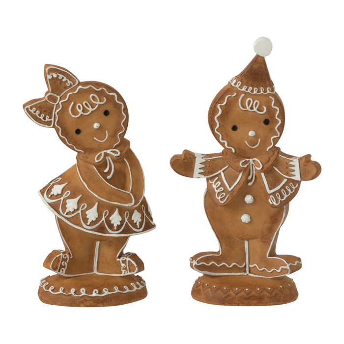 J-Line figurine Garcon + Fille En Pain D'epice - polyrésine - marron - 2 pcs