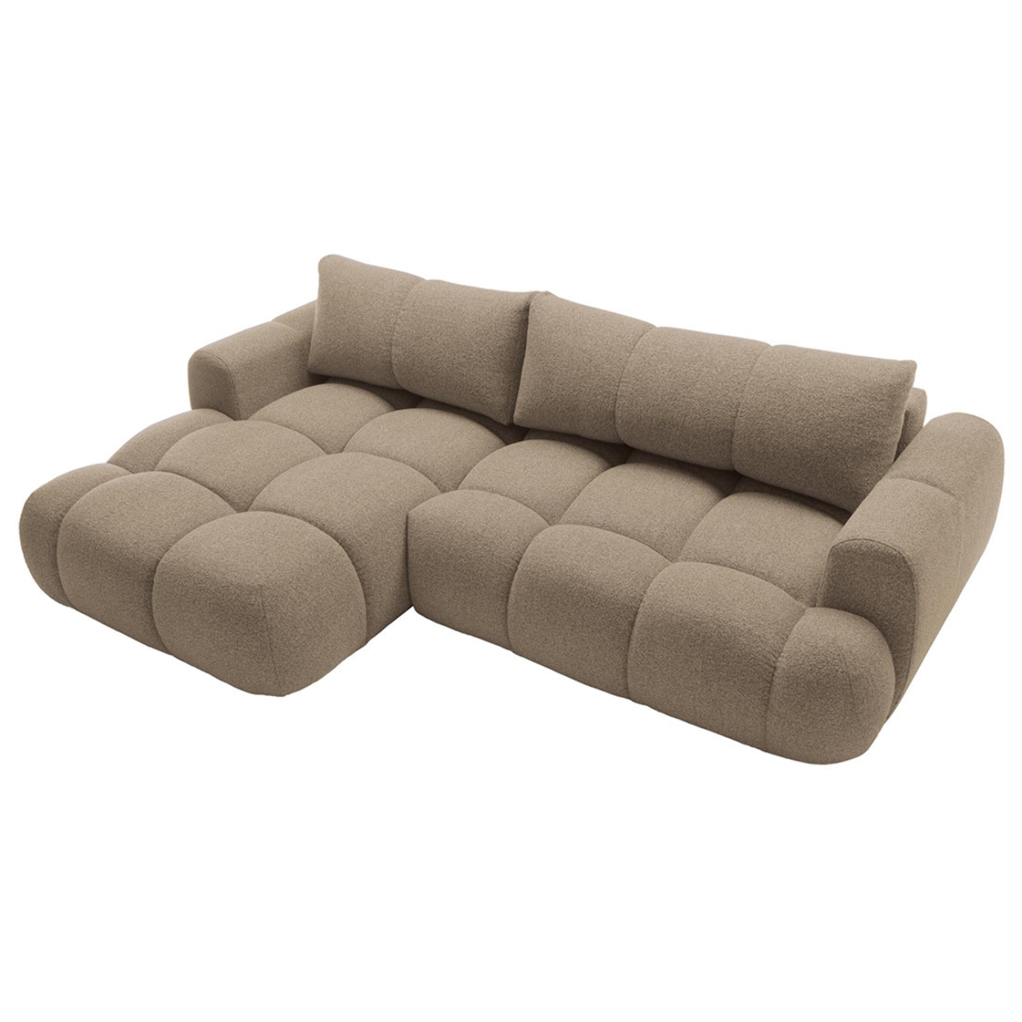 Yulin - Canapé d'angle gauche 4 places convertible avec coffre en tissu bouclette - Marron