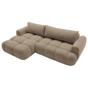 Yulin - Canapé d'angle gauche 4 places convertible avec coffre en tissu bouclette - Marron
