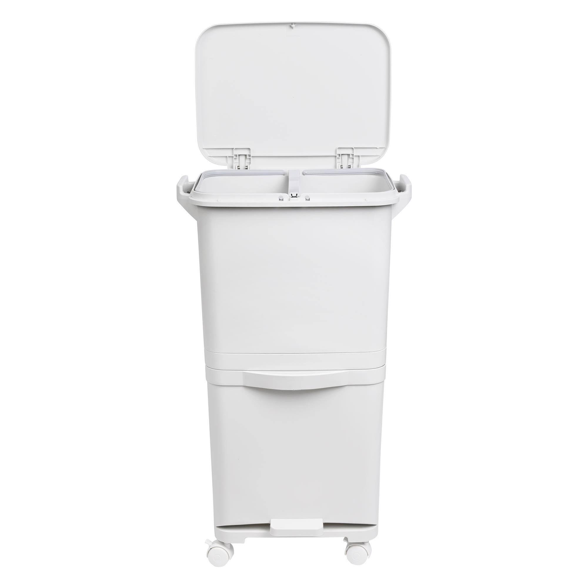 Papelera de reciclaje de clasificación selectiva con pedal, ruedas y asa de doble compartimentos de 38l (24l + 14l).