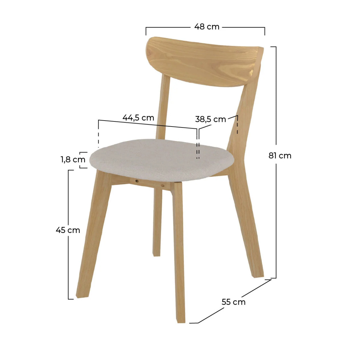 Lot de 2 chaises en tissu beige et bois de frêne - Tabata