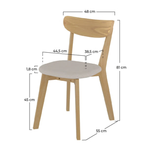 Lot de 2 chaises en tissu beige et bois de frêne - Tabata