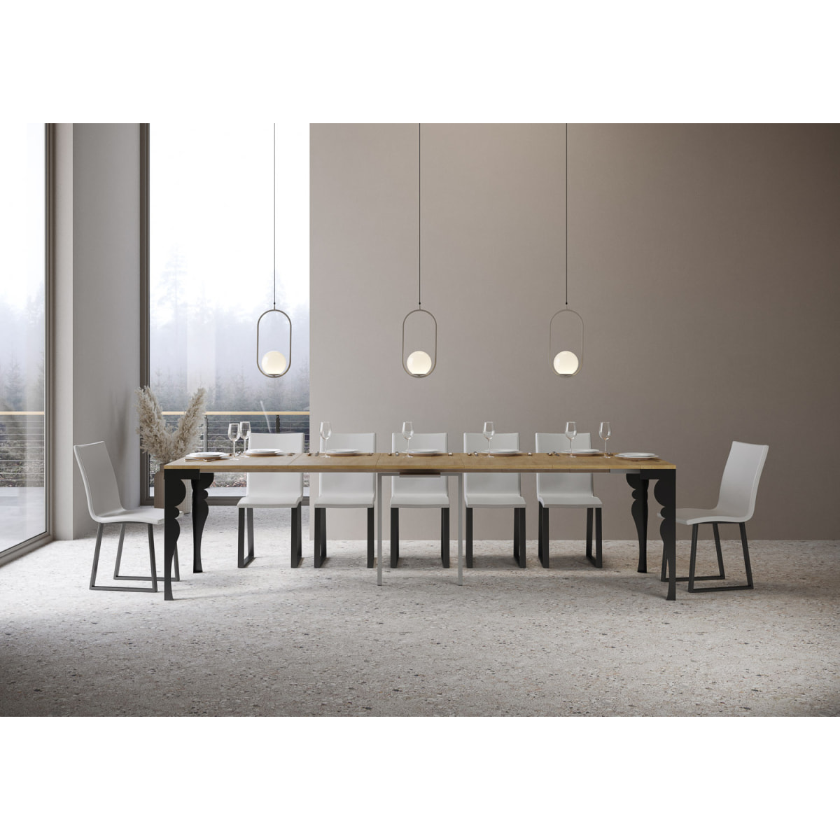Consola extensible 90x40/300 cm Paxon Evolution Roble Natural estructura Antracita