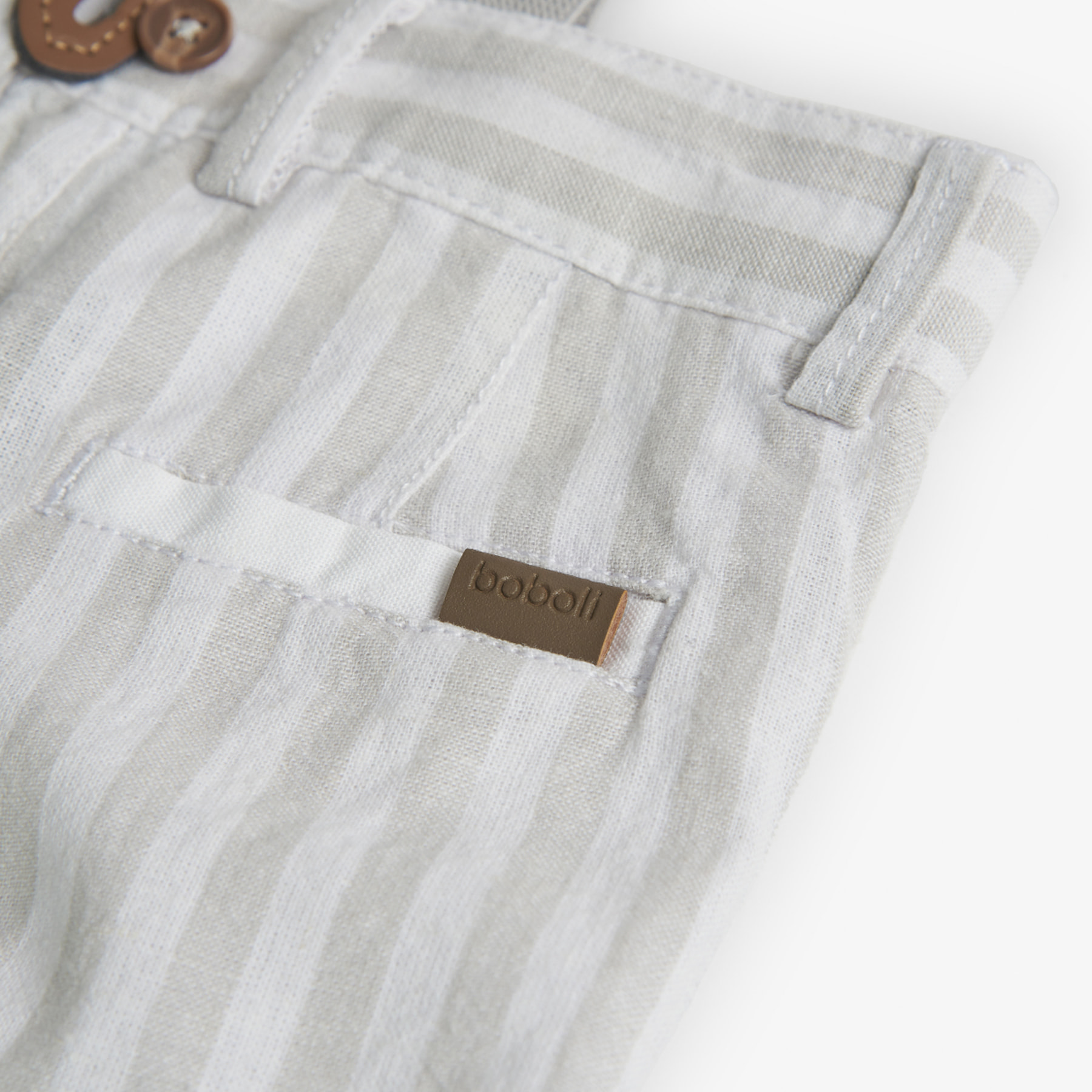 Bermudas, tirantes niÃ±o, lino estampado de rayas, piedra