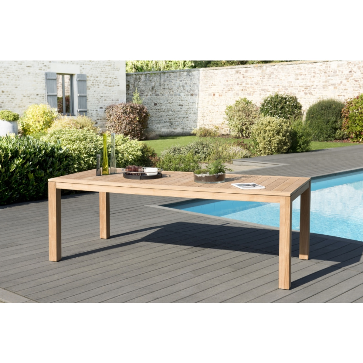 HALICE - Table de jardin 6/8 personnes - VIESTE 220 x 100 cm en bois Teck