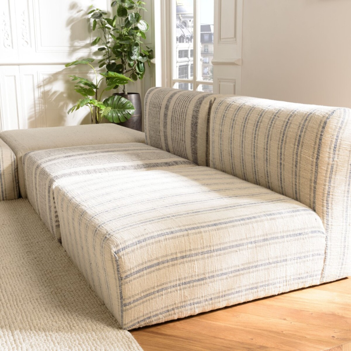 GLORIA - Canapé modulable 6 pièces en coton gris et beige