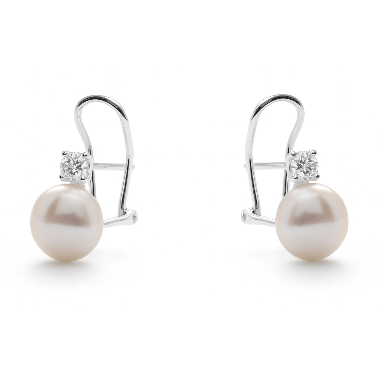 Pendientes de Perla Blanca acabado en Rodio