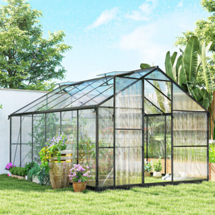 Serre de jardin 8,45 m² aluminium avec parois polycarbonate porte 2 lucarnes