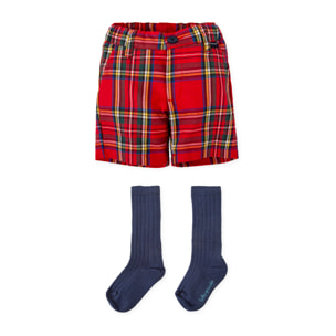BERMUDA CUADROS ROJO Y CALCETINES - Rojo