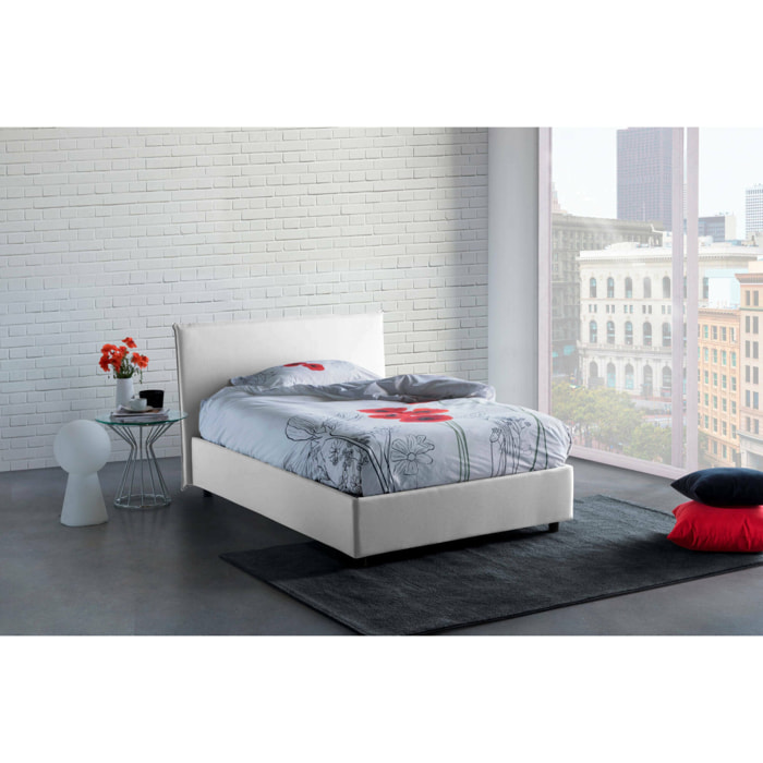 Letto piazza e mezza Alush, Letto contenitore con rivestimento in tessuto, 100% Made in Italy, Apertura frontale, con materasso Cm 120x190 incluso, Bianco