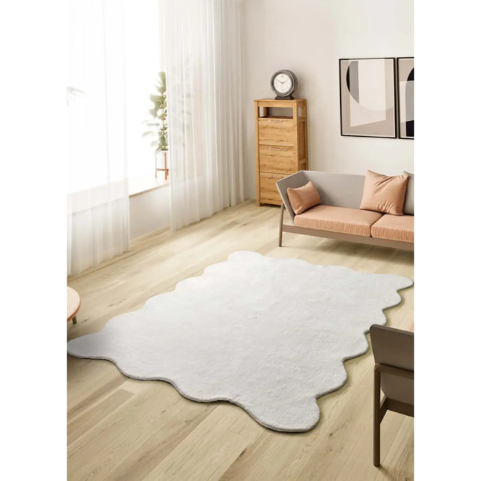 MELLOW Alfombra lavable lisa con borde ondulado blanco, varias medidas disponibles.