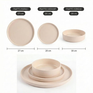 Set 18 Piatti in Ceramica, lavabile in lavastoviglie e adatto a microonde, Intrecci