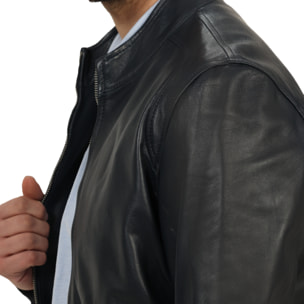 Giubbino in vera pelle di vitello Blu-Slim Fit